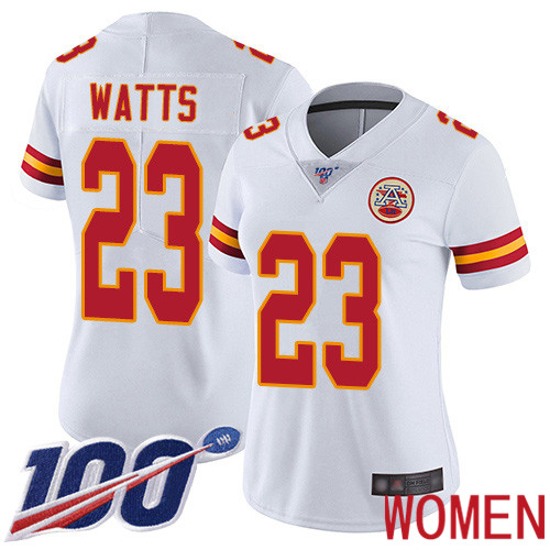 Women Kansas City Chiefs 23 Watts Armani White Vapor Untouchable Limited Player 100th Season Football Nike NFL Jersey